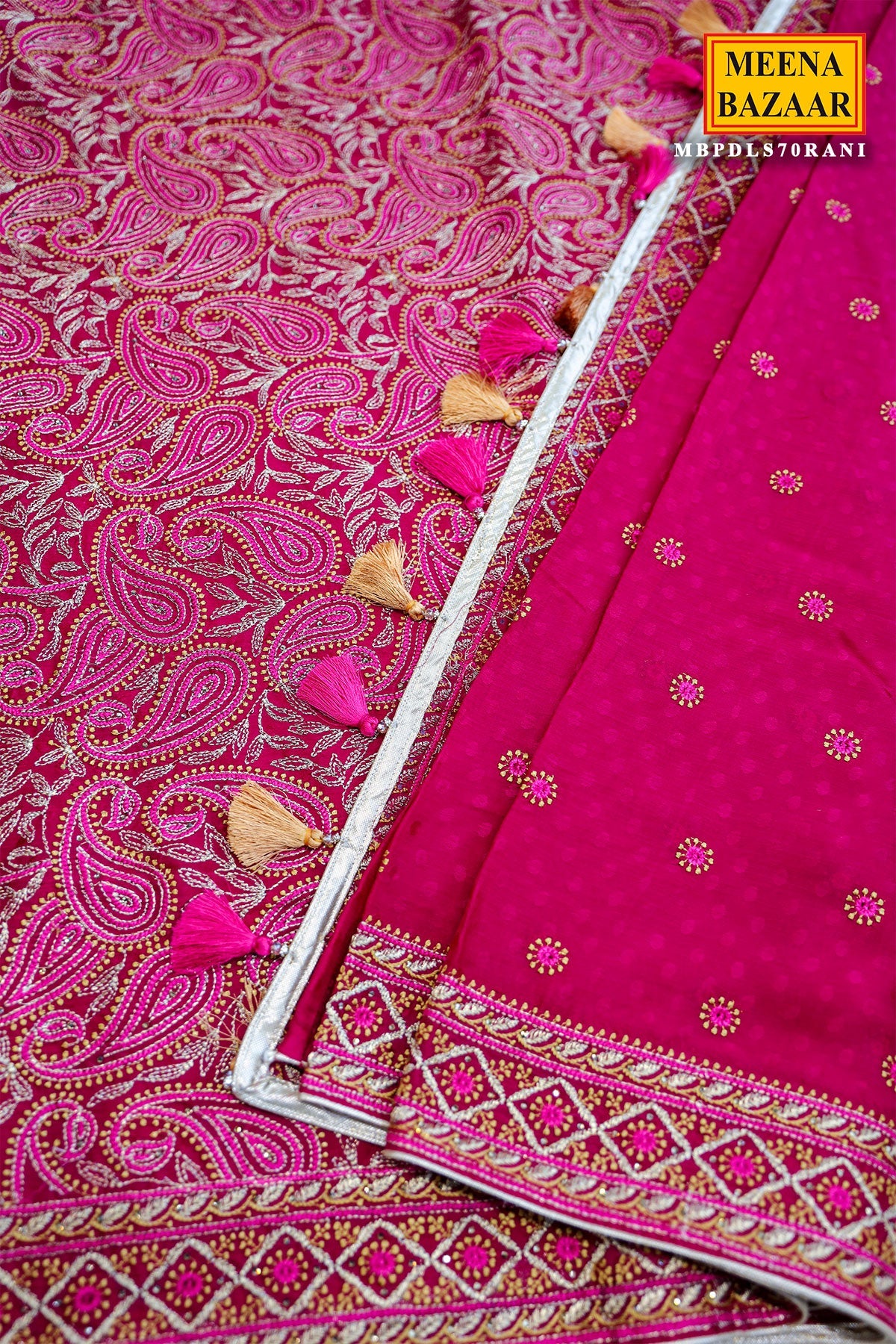 Rani-Pink Embroidered Georgette Saree