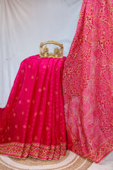 Rani-Pink Embroidered Georgette Saree