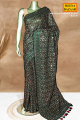 Bottlegreen Georgette Embroidered Saree - Designer Festive Saree