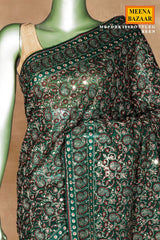 Bottlegreen Georgette Embroidered Saree - Designer Festive Saree