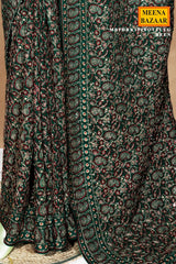 Bottlegreen Georgette Embroidered Saree - Designer Festive Saree