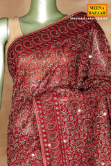 Maroon Georgette Embroidered Saree - Luxury Party Wear Saree