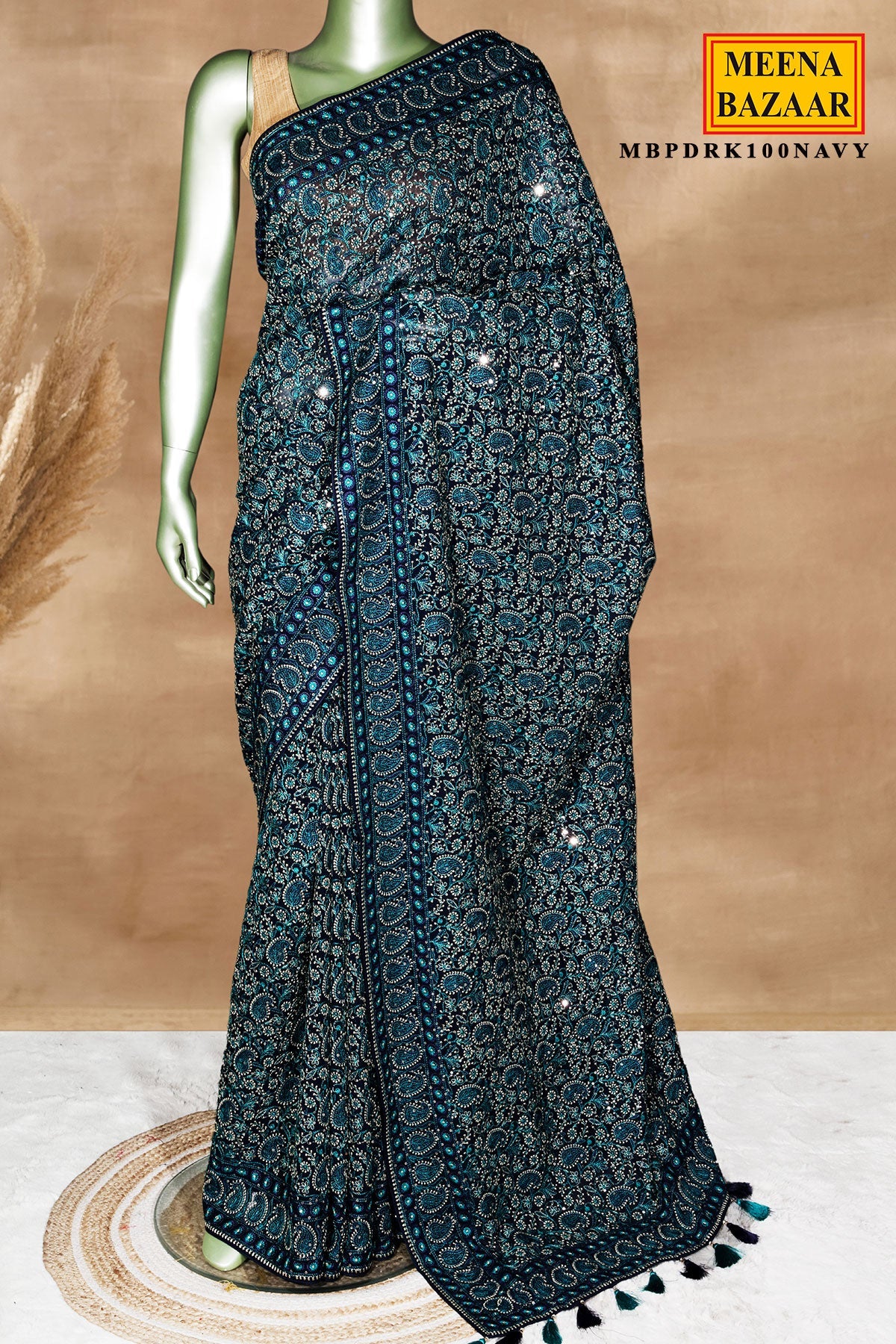 Navy Georgette Embroidered Saree - Premium Festive Saree