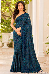 Navy Georgette Embroidered Saree - Premium Festive Saree