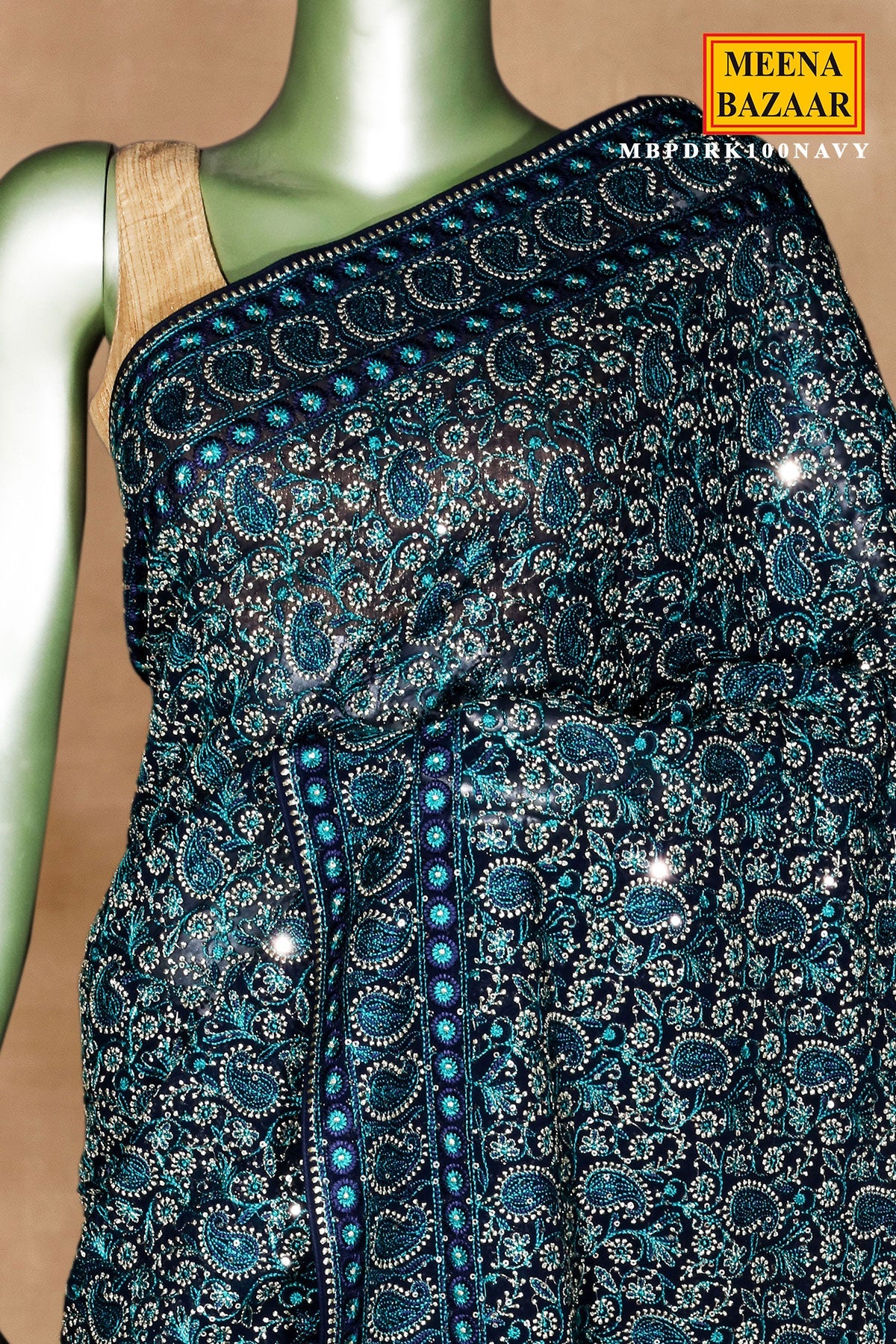 Navy Georgette Embroidered Saree - Premium Festive Saree