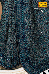 Navy Georgette Embroidered Saree - Premium Festive Saree