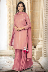 Mauve Georgette Sequin Embroidered Suit Set