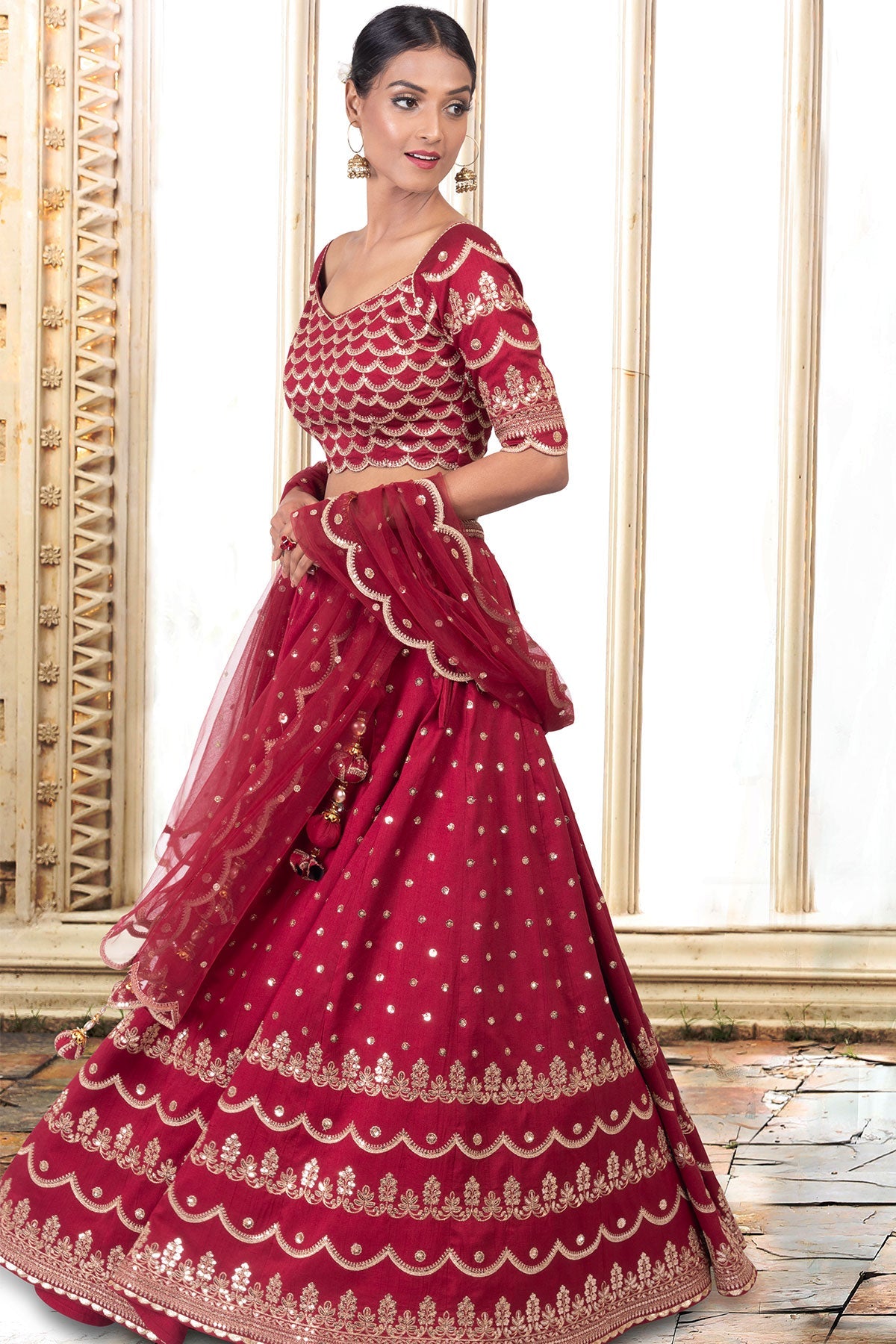 Maroon Zari & Sequin Lehenga