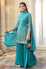 Firozi Georgette Sequins Embroidered Gharara Ready Made Suit