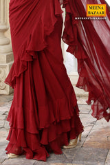 Maroon Georgette Pleated Saree