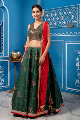Bottle Green Silk Lehenga