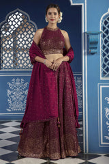 Sequined Wine Georgette Lehenga