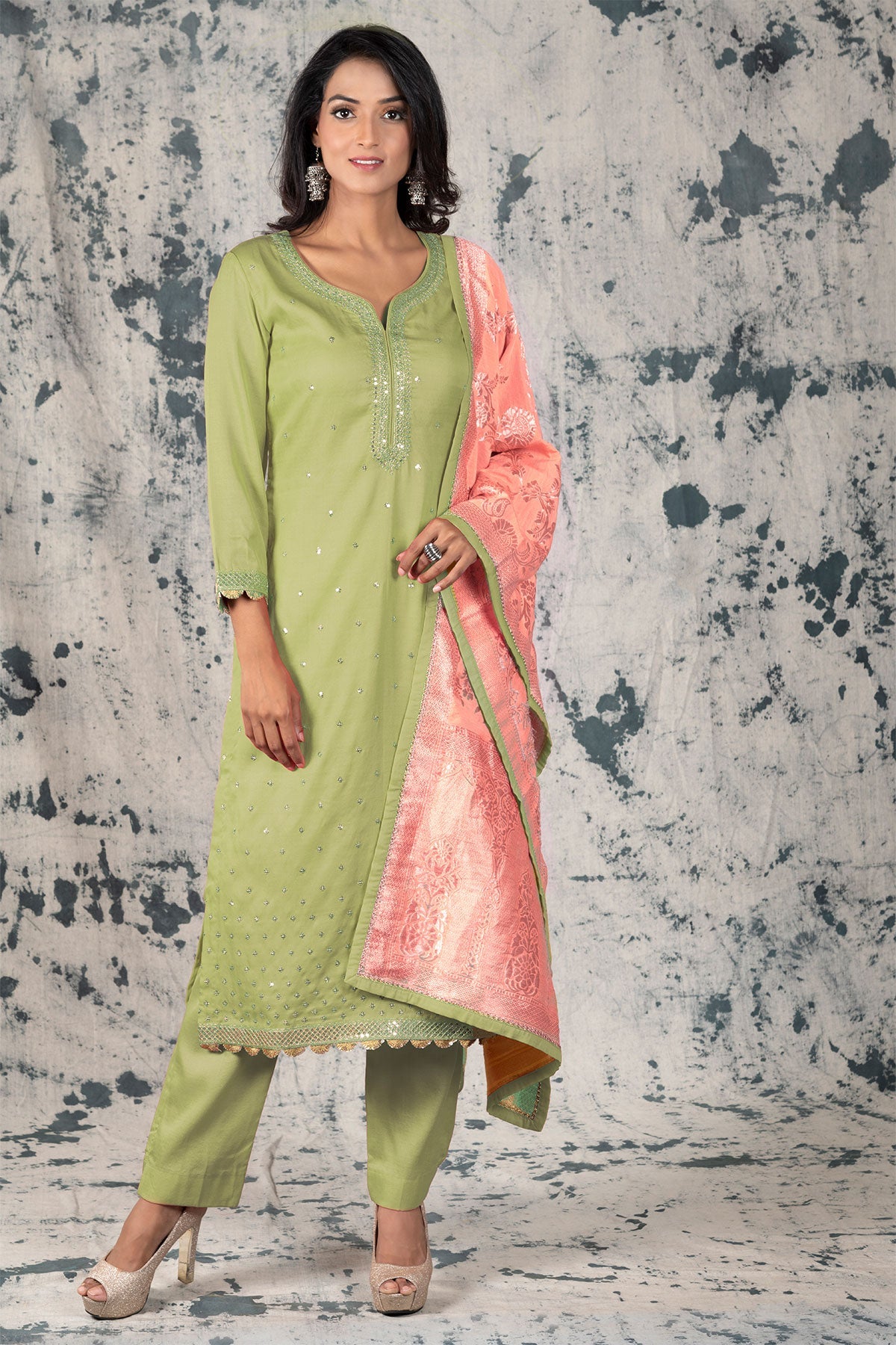 Pista Silk Sequins Unstitched Suit