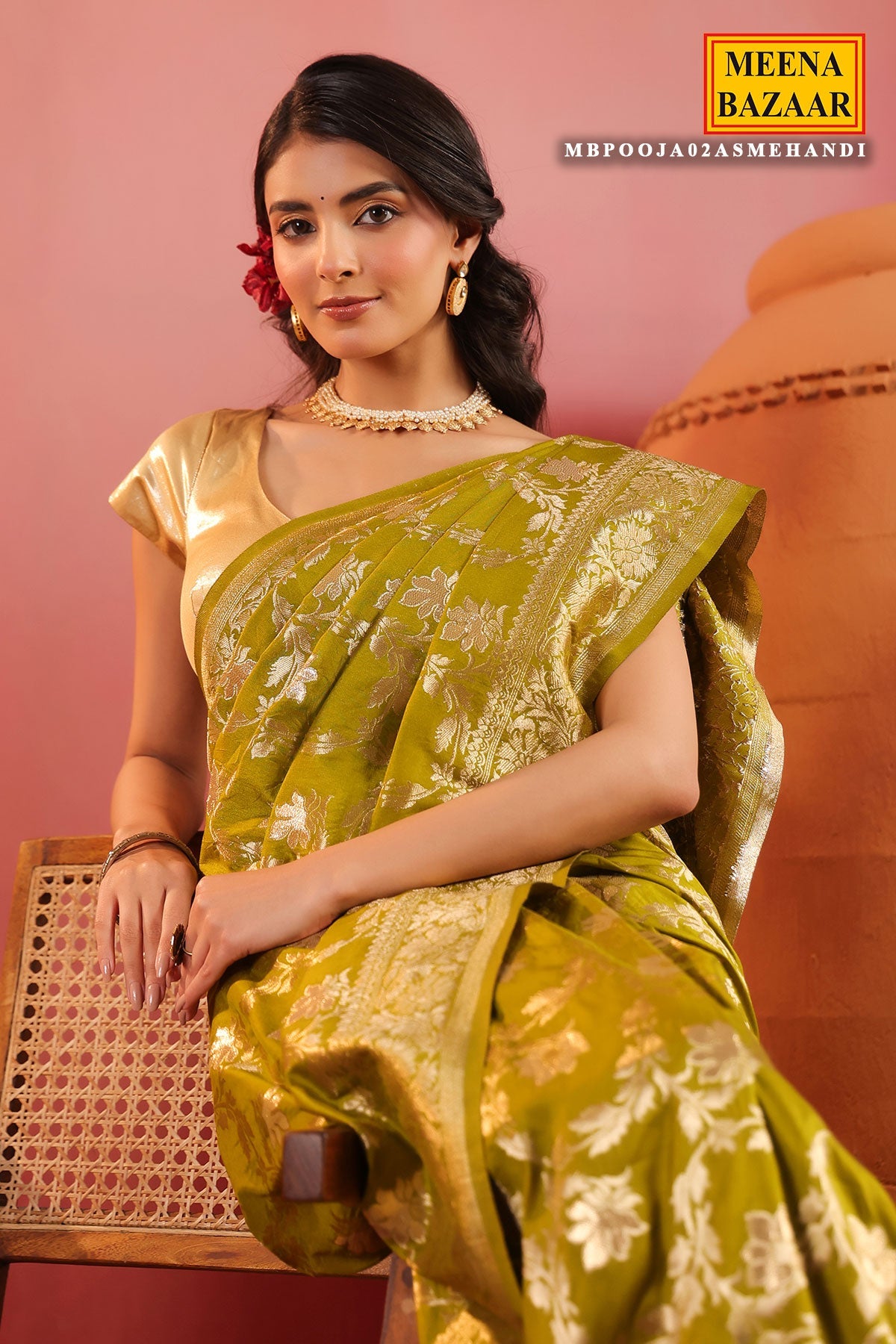 Mehandi Silk Weaving Saree