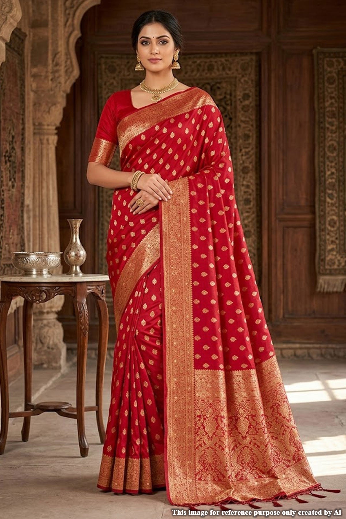 Pooja Butta Maroon Silk Saree with Elegant Weaving Buti