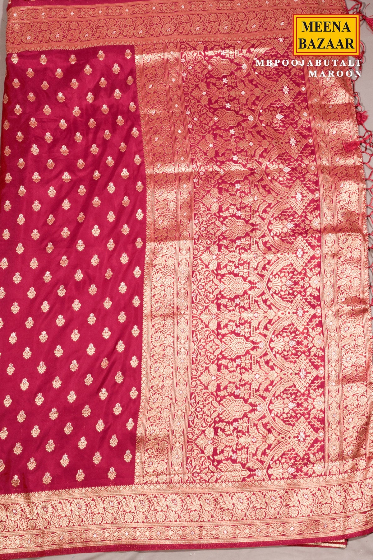 Pooja Butta Maroon Silk Saree with Elegant Weaving Buti