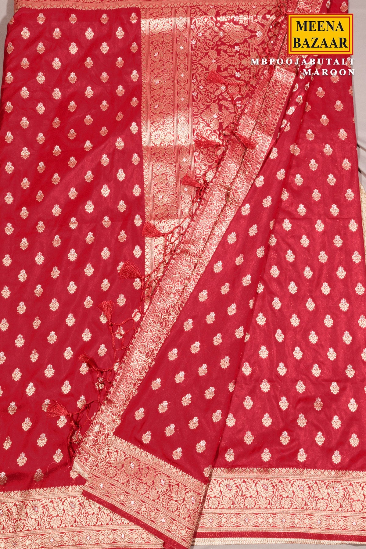 Pooja Butta Maroon Silk Saree with Elegant Weaving Buti