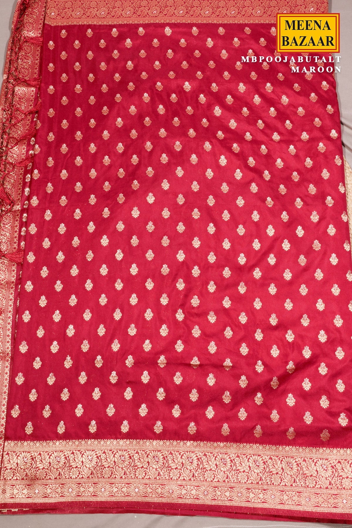 Pooja Butta Maroon Silk Saree with Elegant Weaving Buti