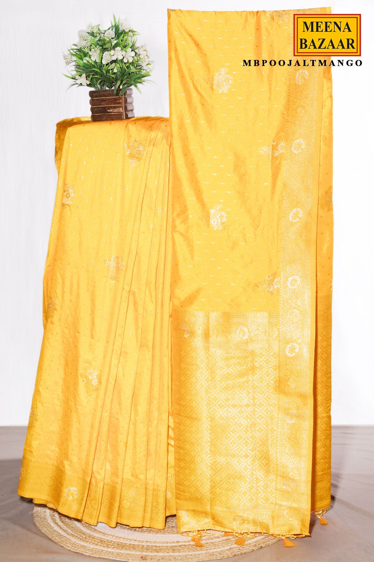Pooja Mango Silk Saree with Elegant Weaving Jal