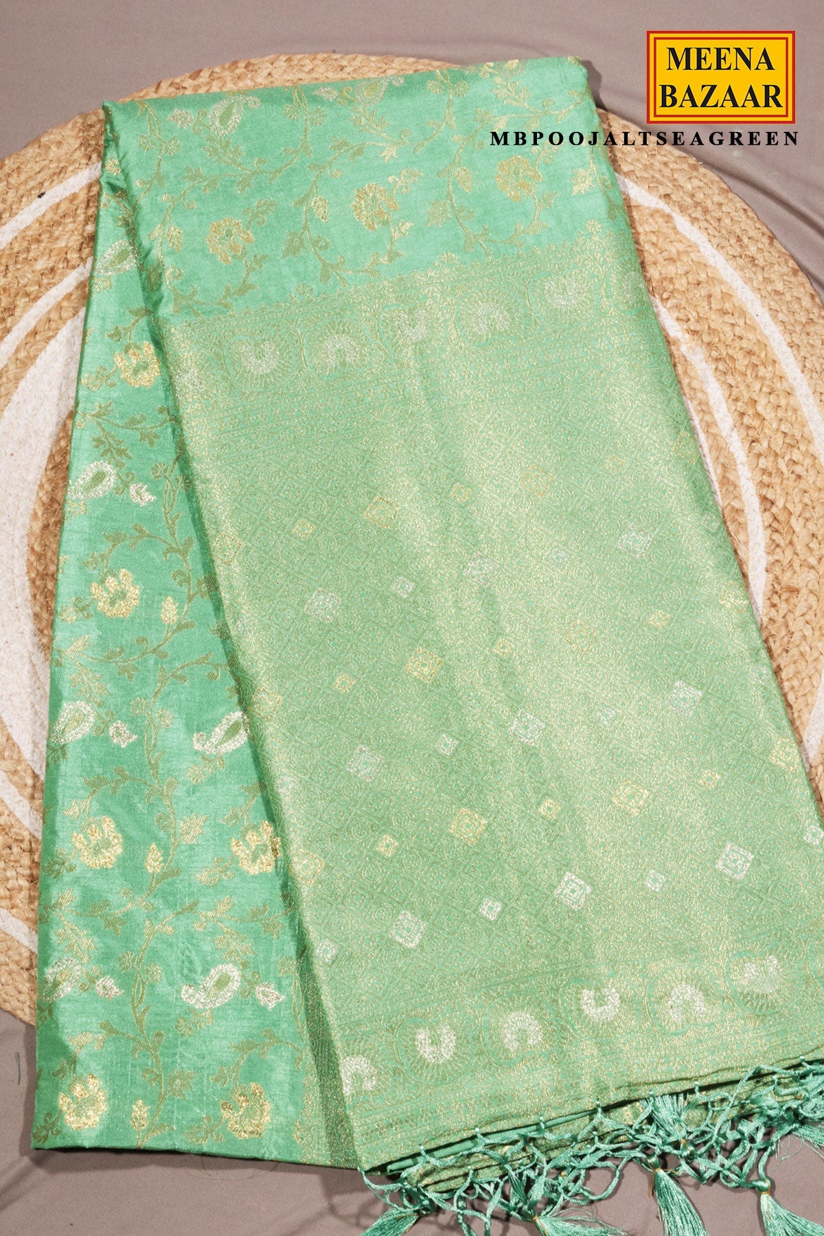 Sea Green Silk Saree with Elegant Weaving Jal