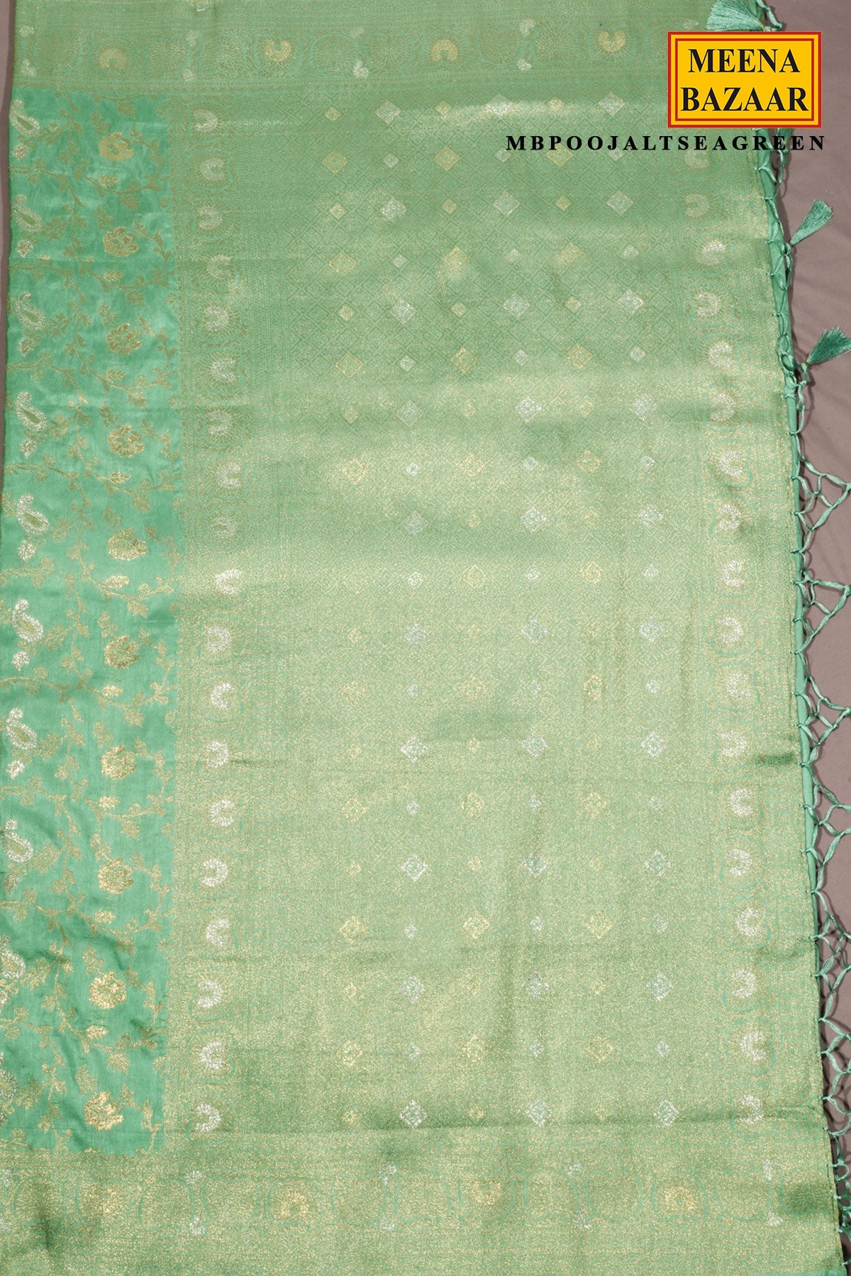 Sea Green Silk Saree with Elegant Weaving Jal