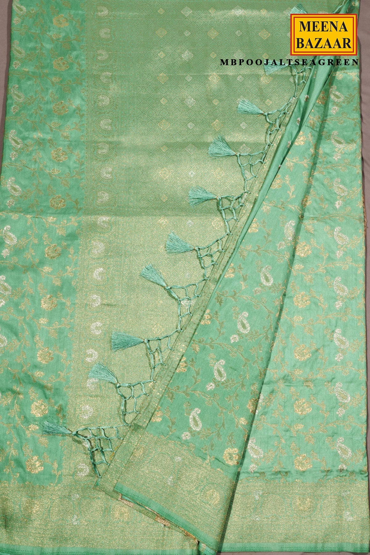 Sea Green Silk Saree with Elegant Weaving Jal