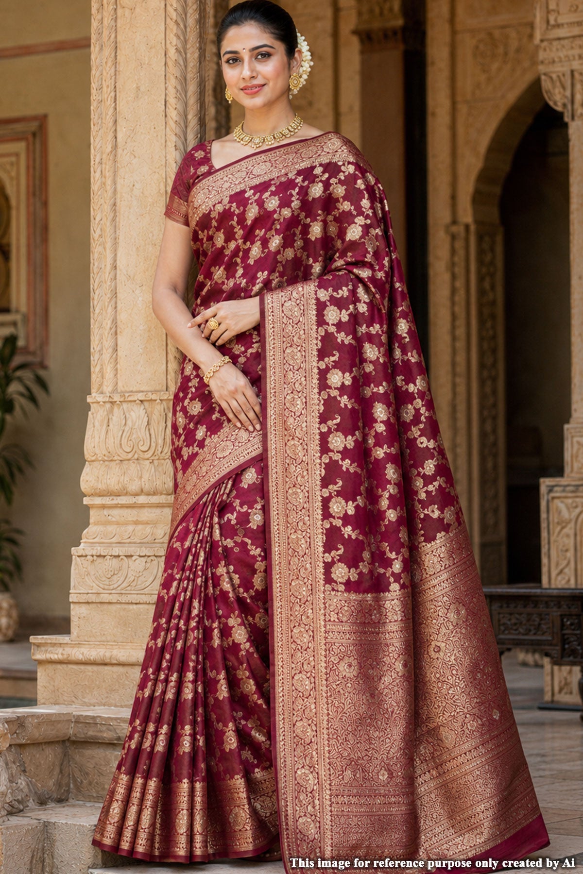 Wine Silk Saree with Elegant Weaving Jal