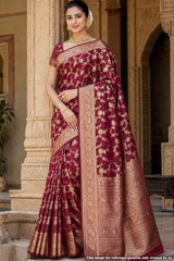 Wine Silk Saree with Elegant Weaving Jal