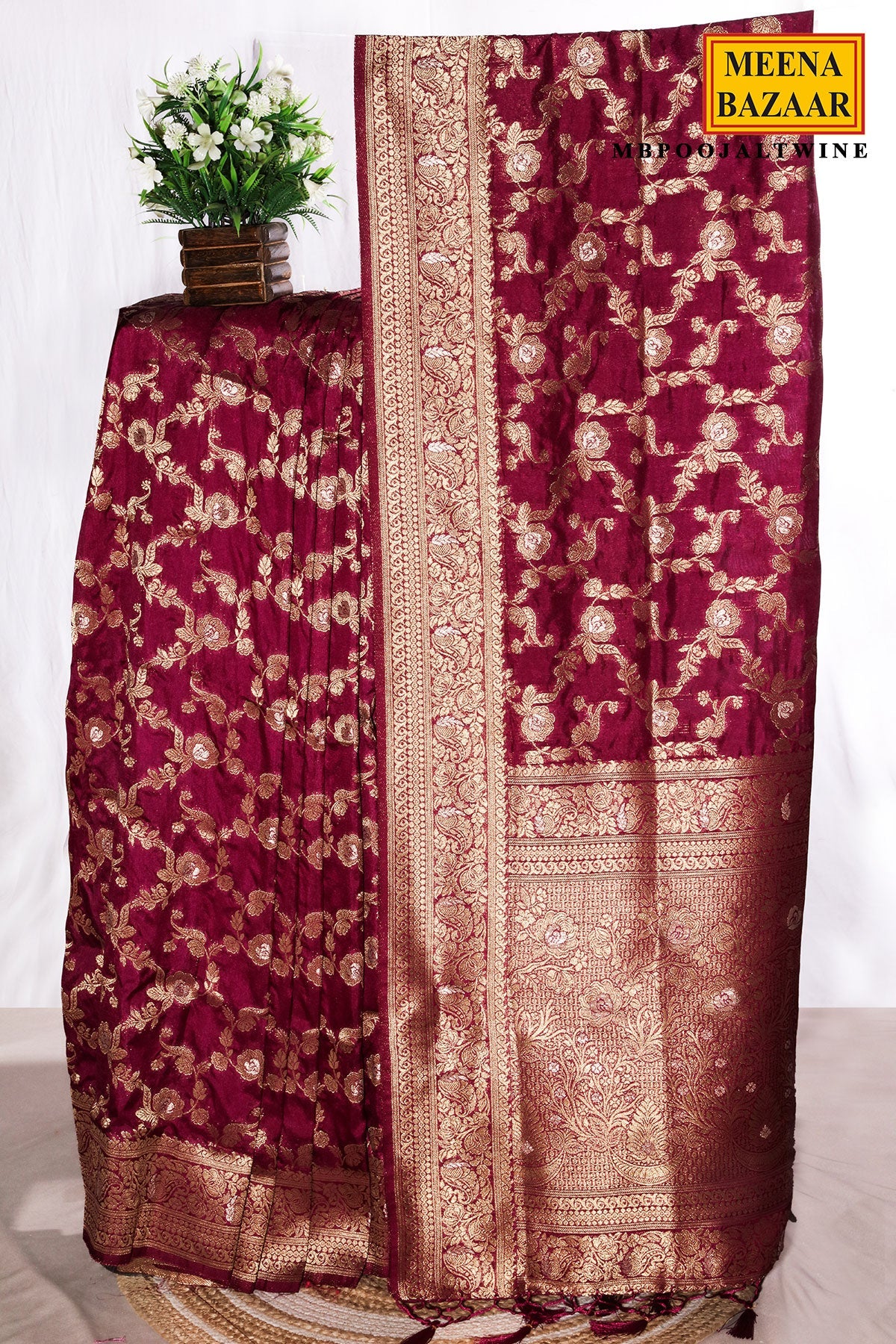 Wine Silk Saree with Elegant Weaving Jal