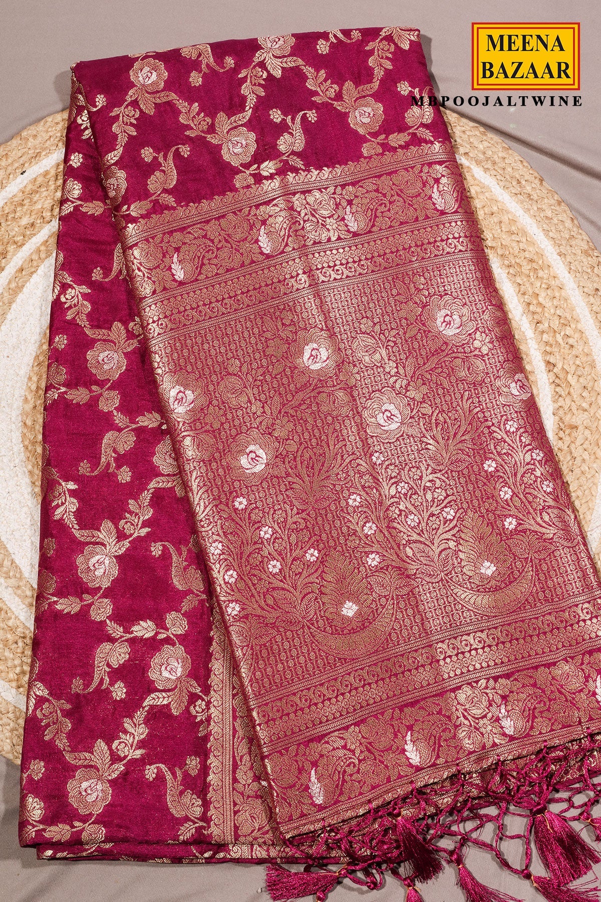 Wine Silk Saree with Elegant Weaving Jal