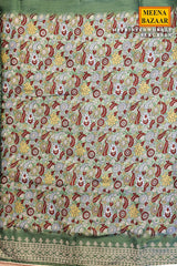 Printed Work Sea Green Cotton Embroidered Border Saree