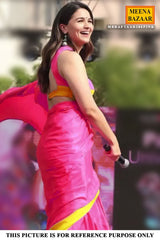 Pink-Yellow Celebrity-Styled Printed Chiffon Blend Saree