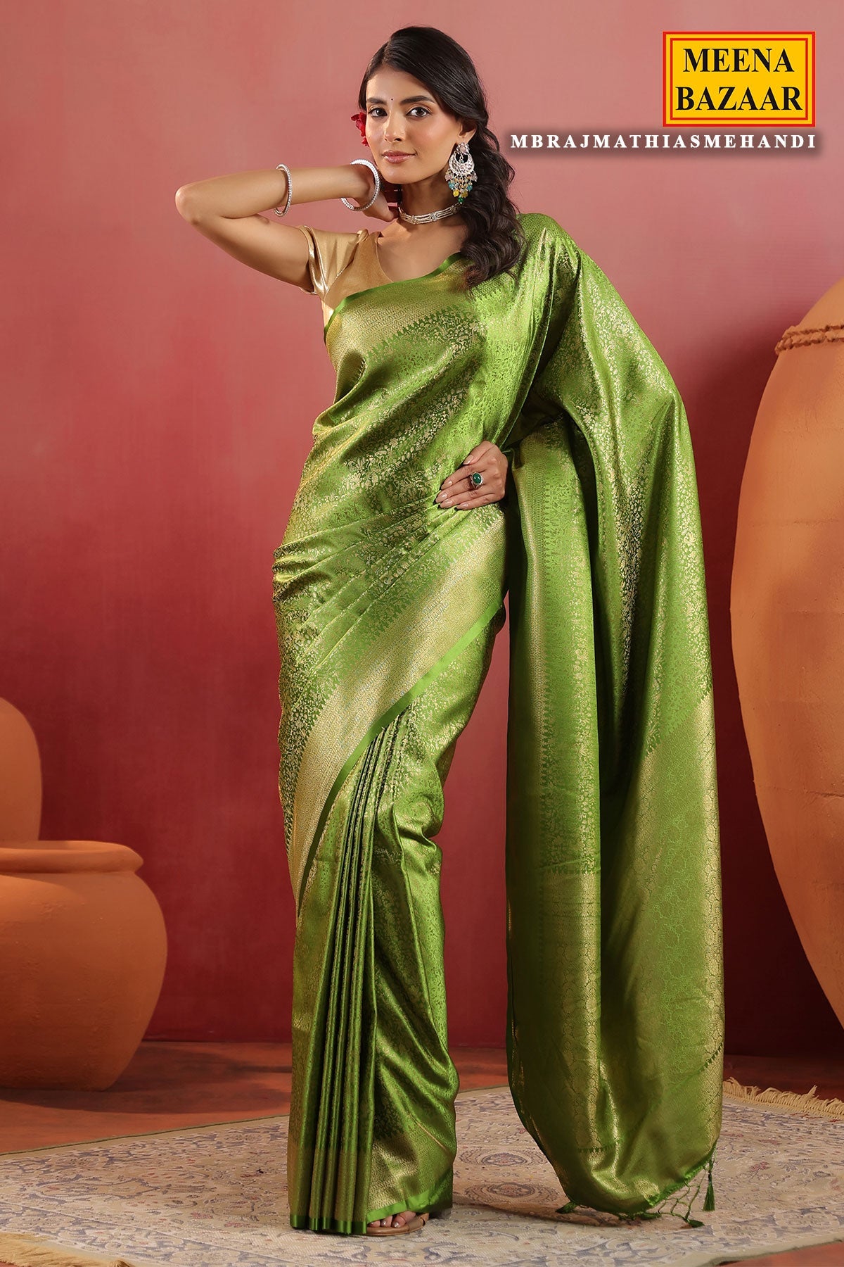 Mehandi Green Silk Woven Saree Timeless Traditional Elegance