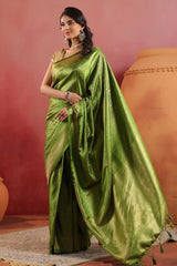 Mehandi Green Silk Woven Saree Timeless Traditional Elegance