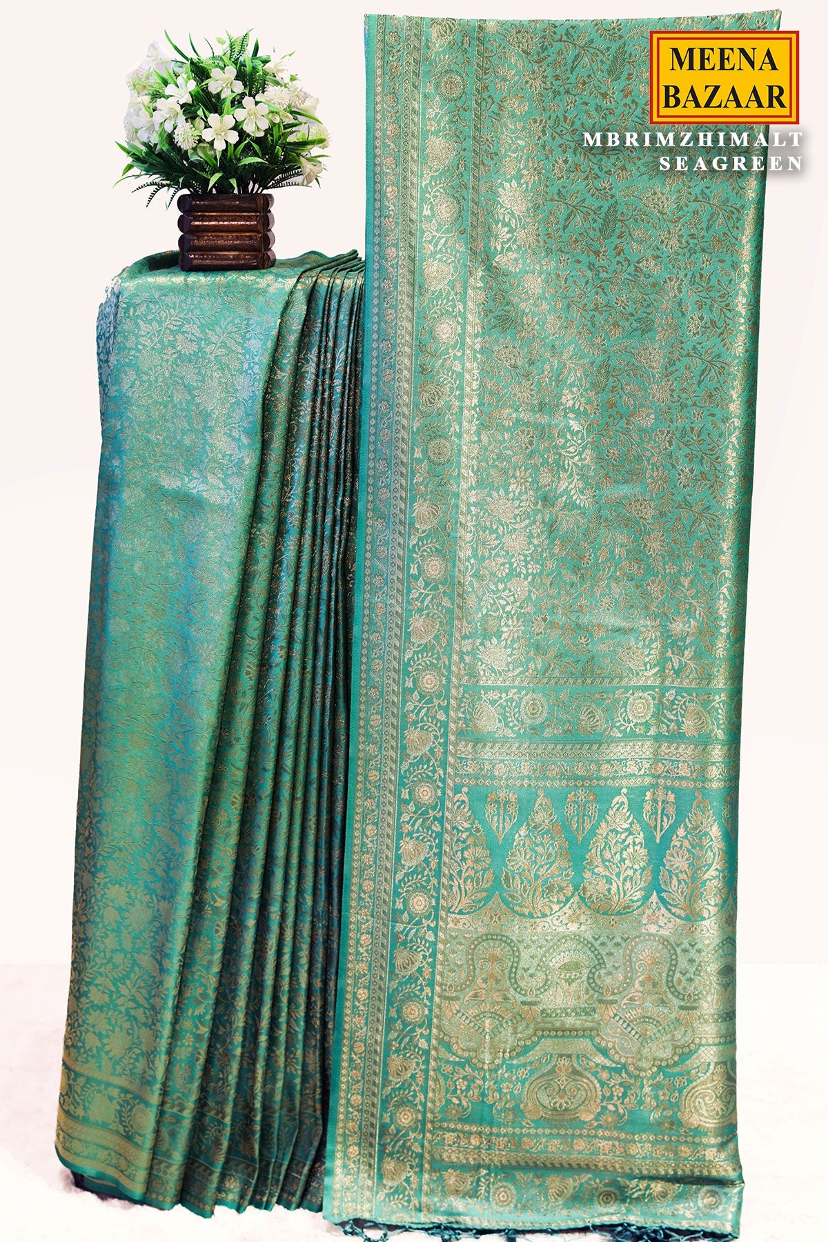 Rimzim Sea Green Silk Weaving Jaal Saree