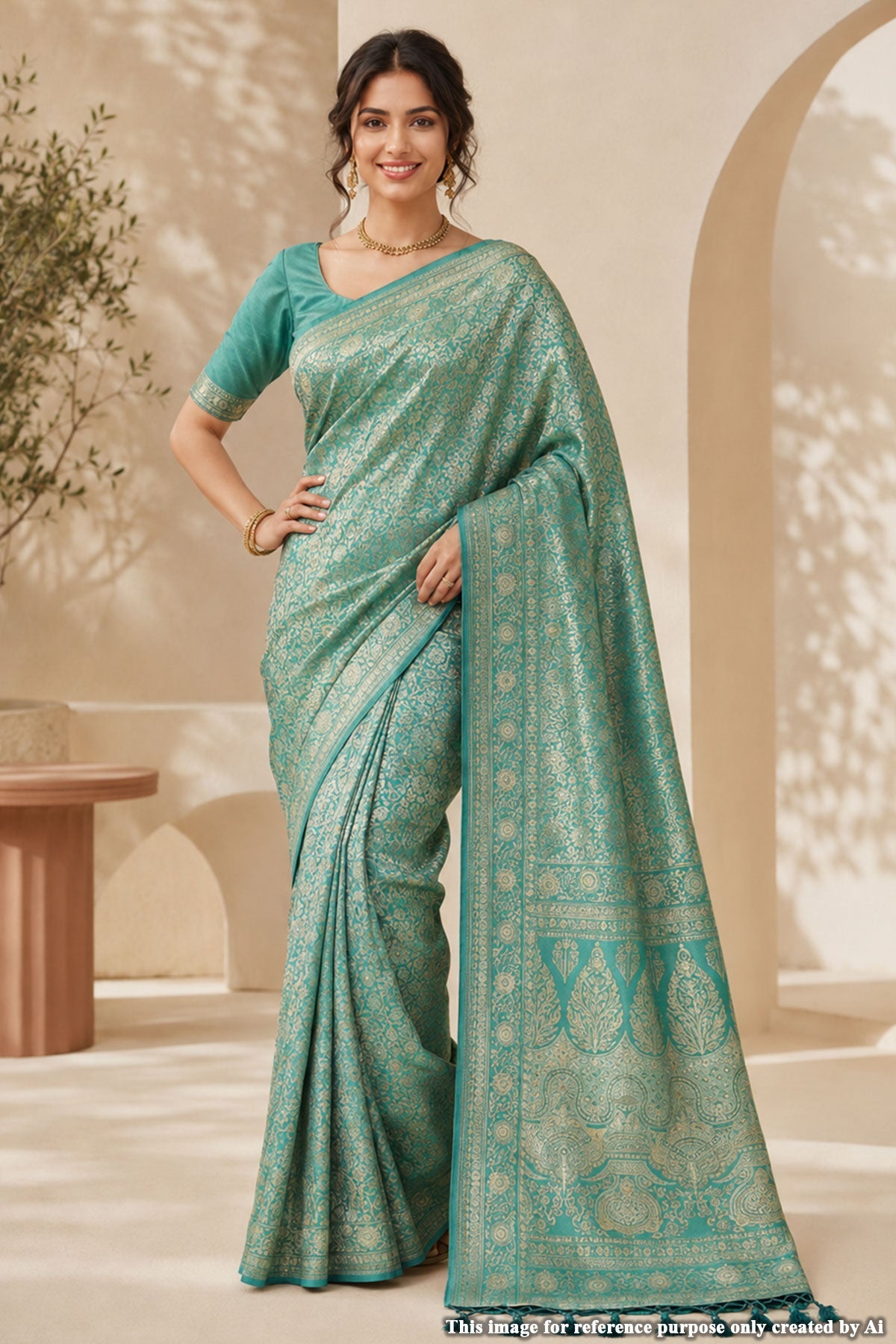 Rimzim Sea Green Silk Weaving Jaal Saree