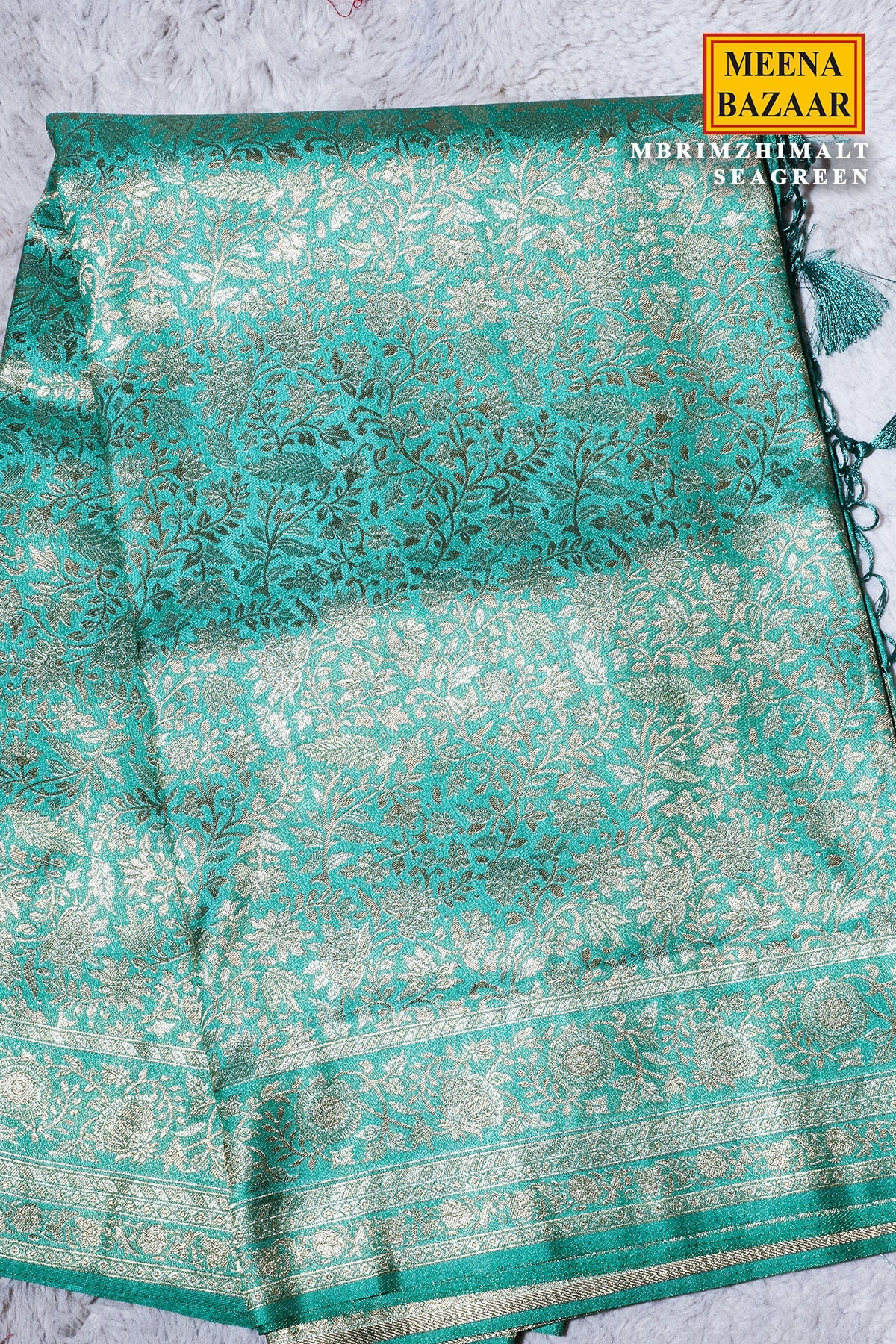 Rimzim Sea Green Silk Weaving Jaal Saree