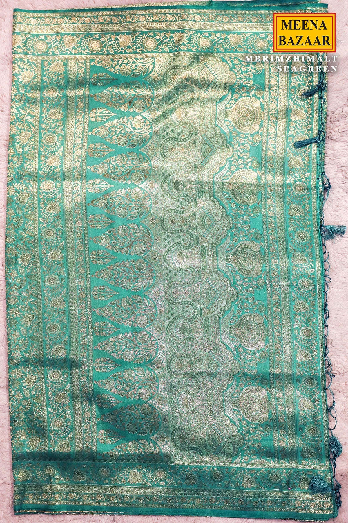 Rimzim Sea Green Silk Weaving Jaal Saree