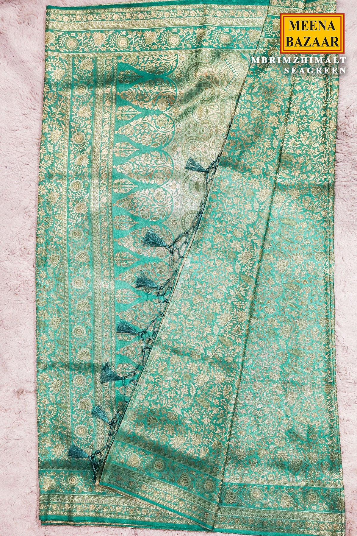Rimzim Sea Green Silk Weaving Jaal Saree
