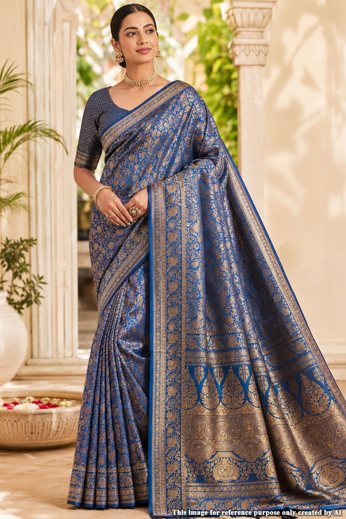 Rimzim Blue Silk Weaving Jaal Saree
