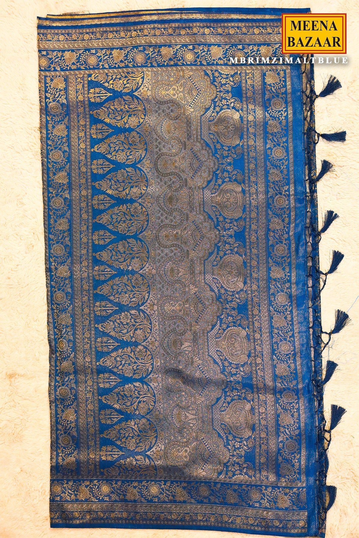 Rimzim Blue Silk Weaving Jaal Saree