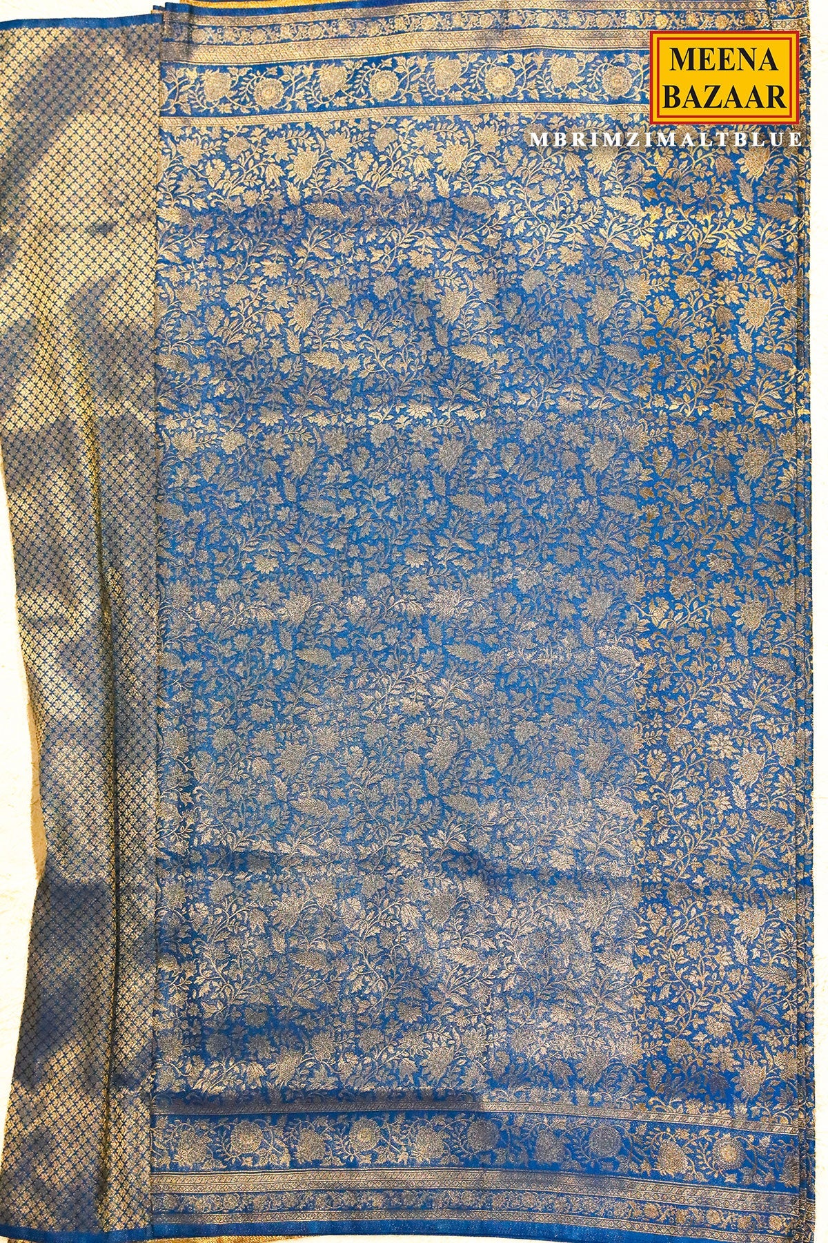 Rimzim Blue Silk Weaving Jaal Saree