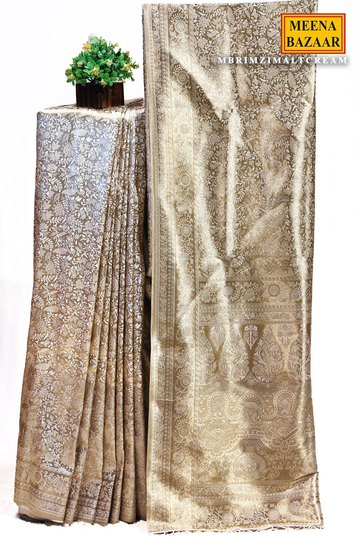 Rimzim Cream Silk Weaving Jaal Saree