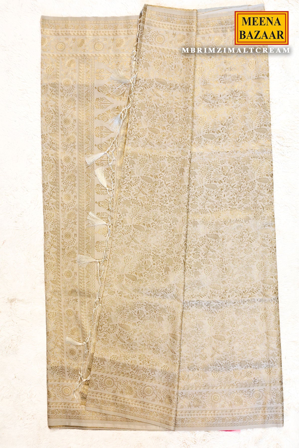 Rimzim Cream Silk Weaving Jaal Saree