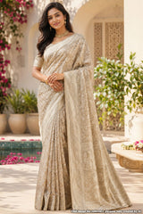 Rimzim Cream Silk Weaving Jaal Saree
