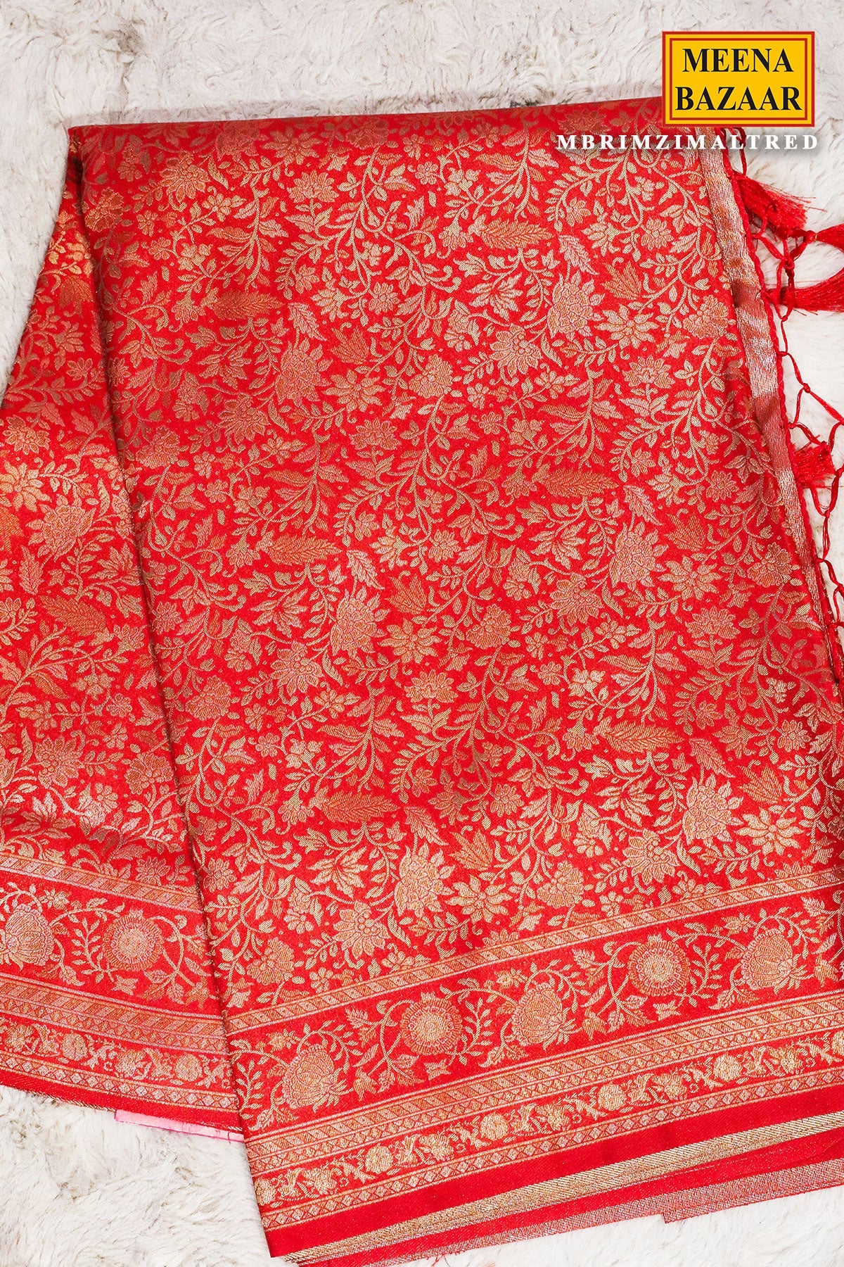Rimzim Red Silk Weaving Jaal Saree