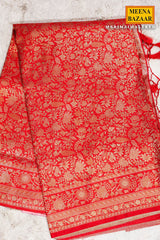 Rimzim Red Silk Weaving Jaal Saree