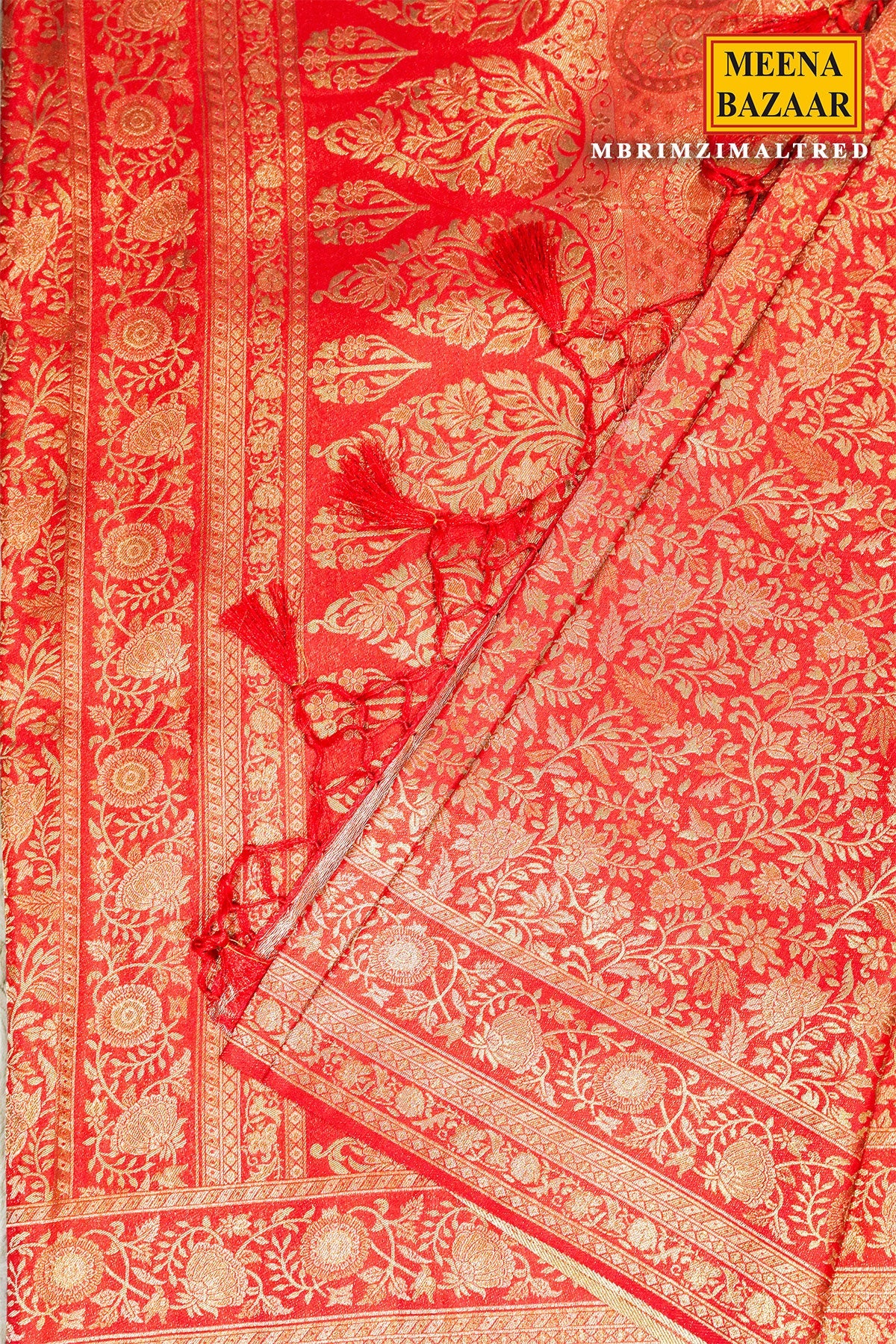 Rimzim Red Silk Weaving Jaal Saree