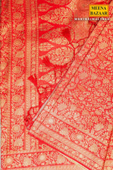 Rimzim Red Silk Weaving Jaal Saree
