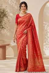 Rimzim Red Silk Weaving Jaal Saree
